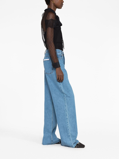 Red Valentino Point D'esprit Tulle Blouse In Black