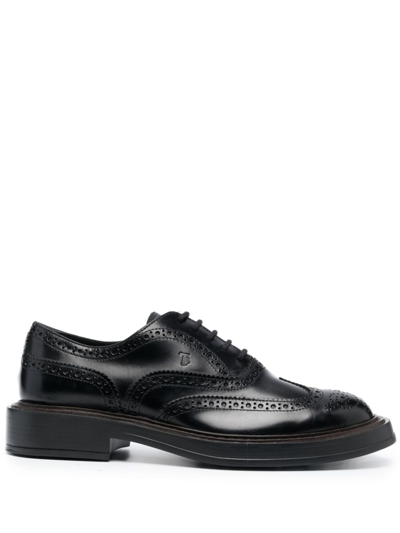 Shop Tod's Lace-up Leather Oxford Shoes In Black