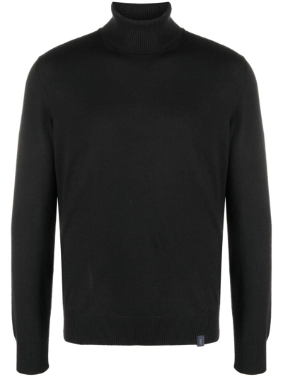 Shop Fay Fine-knit Roll-neck Sweatshirt In Black