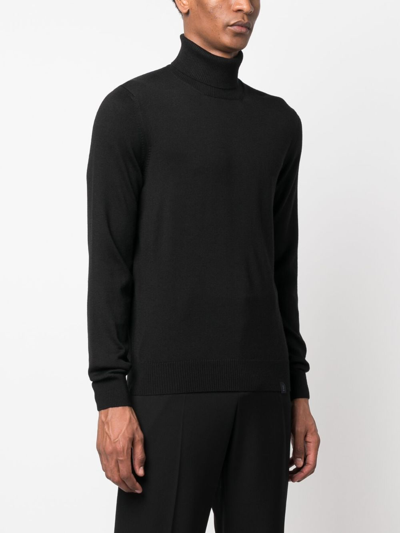 Shop Fay Fine-knit Roll-neck Sweatshirt In Black