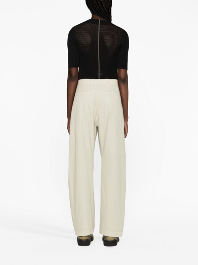 Shop Lemaire Cotton Straight-leg Trousers In Green