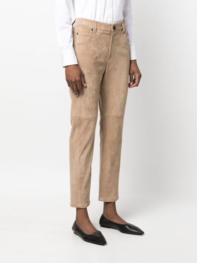 Shop Brunello Cucinelli Cropped Suede Trousers In Brown