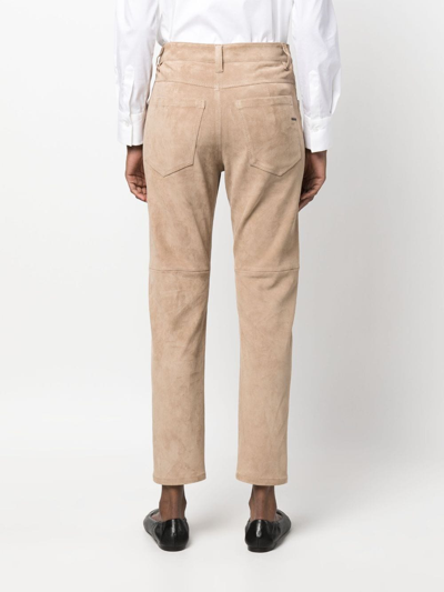 Shop Brunello Cucinelli Cropped Suede Trousers In Brown