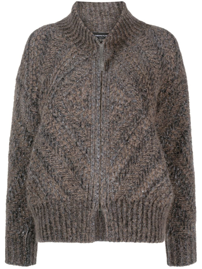 Shop Fabiana Filippi Long-sleeve Zip-up Cardigan In Brown