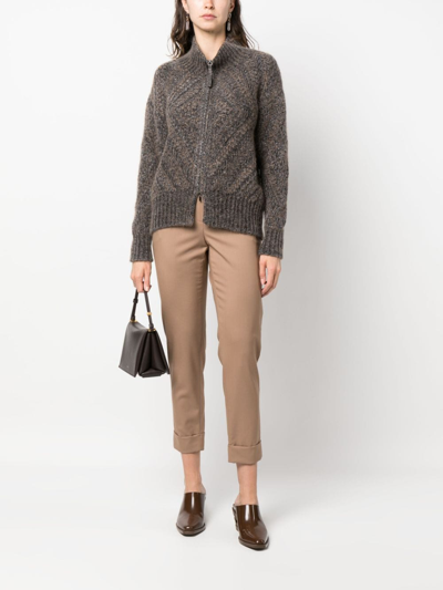 Shop Fabiana Filippi Long-sleeve Zip-up Cardigan In Brown