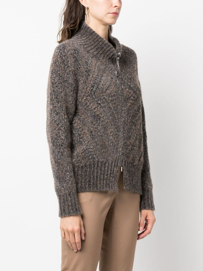 Shop Fabiana Filippi Long-sleeve Zip-up Cardigan In Brown