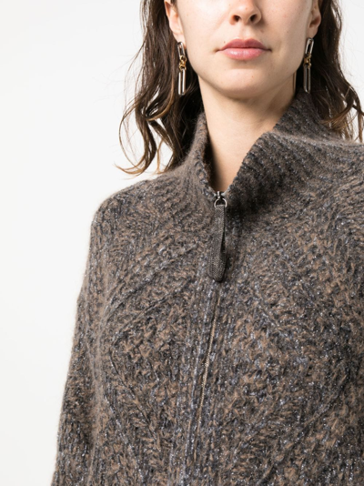 Fabiana Filippi Long-sleeve Zip-up Cardigan In Brown