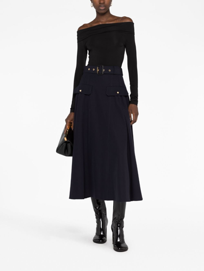 Shop Alexander Mcqueen Belted Wool-blend Skirt In Blue