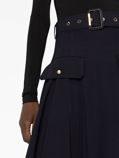 Shop Alexander Mcqueen Belted Wool-blend Skirt In Blue
