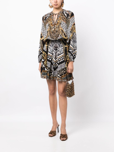Shop Camilla Graphic-print Silk Shirred Minidress In Multicolour