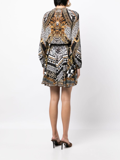 Shop Camilla Graphic-print Silk Shirred Minidress In Multicolour