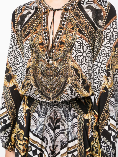 Shop Camilla Graphic-print Silk Shirred Minidress In Multicolour