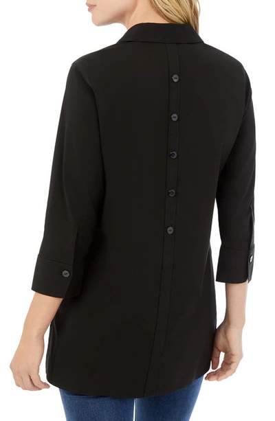 Foxcroft Pamela Stretch Button-up Tunic In Black