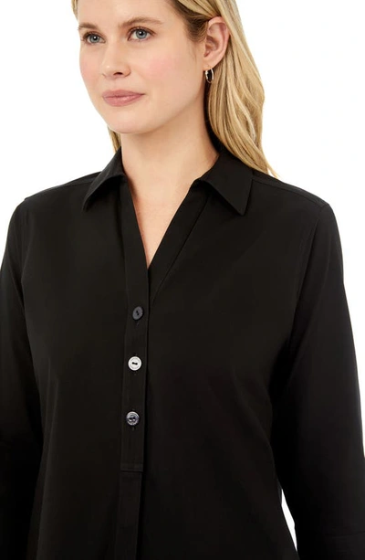 Foxcroft Pamela Stretch Button-up Tunic In Black