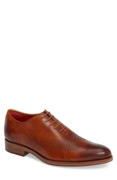 Shop Cole Haan Washington Grand Laser Plain Toe Wholecut Shoe In British Tan/ Lava Leather