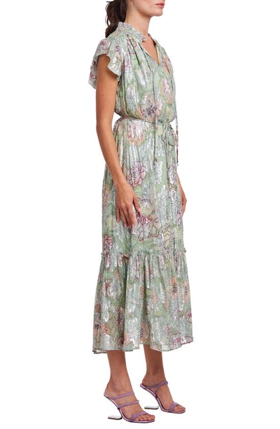 Shop Ciebon Hilma Metallic Floral Print Maxi Dress In Green Multi