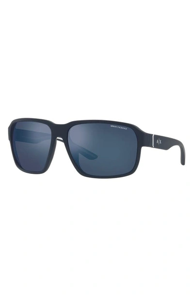 Shop Armani Exchange 64mm Mirrored Oversize Pillow Sunglasses In Matte Blue