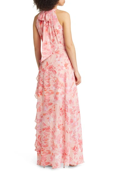 Shop Eliza J Floral Chiffon Gown In Pink Print