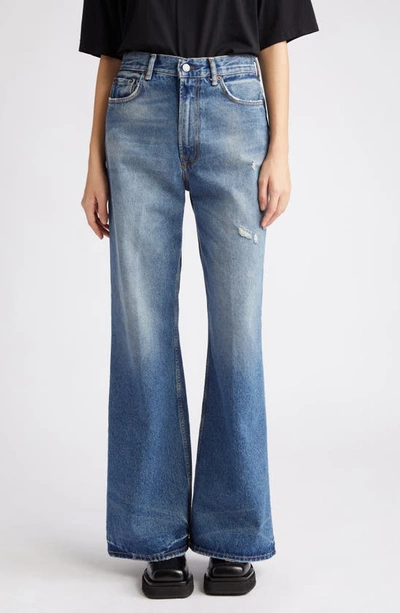 Shop Acne Studios 2022 Organic Cotton Denim Wide Leg Jeans In Mid Blue