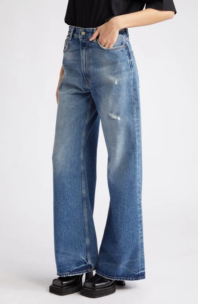 Shop Acne Studios 2022 Organic Cotton Denim Wide Leg Jeans In Mid Blue