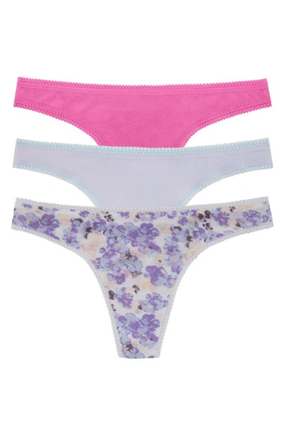 Shop On Gossamer 3-pack Mesh Thongs In Brgtpink/ltbreeze/softfloral