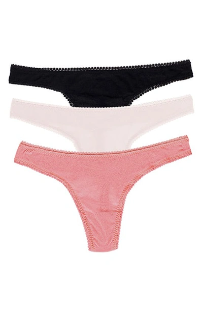 Shop On Gossamer 3-pack Mesh Thongs In Black/mauvechalk/softcoral