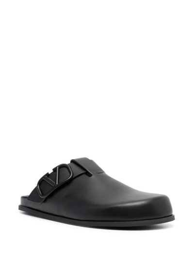 Shop Valentino Vlogo Leather Tonal Slippers In Black