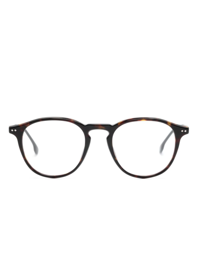 Shop Carrera Tortoiseshell-effect Round-frame Glasses In Black