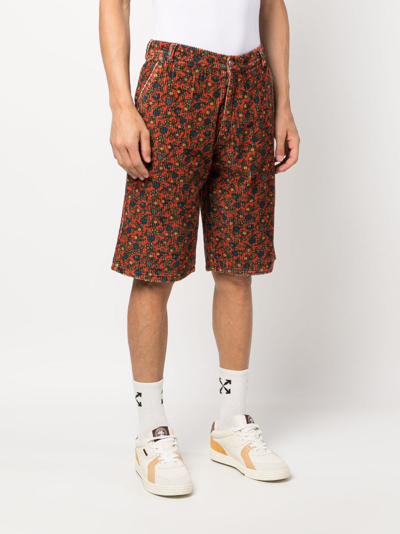 Shop Erl Floral-print Corduroy Shorts In Red