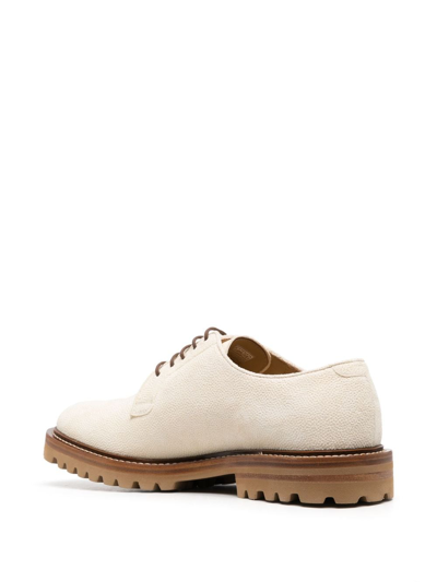 Shop Brunello Cucinelli Lace-up Leather Derby Shoes In Neutrals