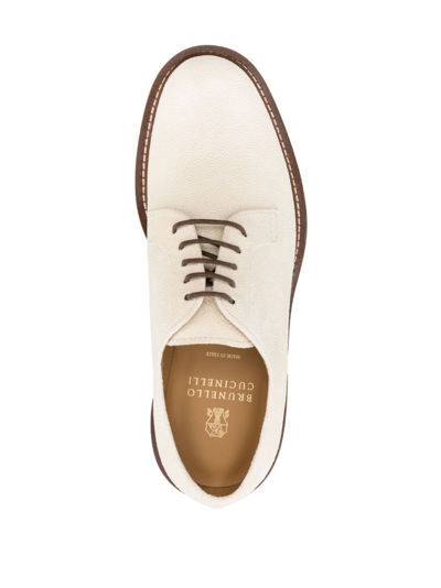 Shop Brunello Cucinelli Lace-up Leather Derby Shoes In Neutrals
