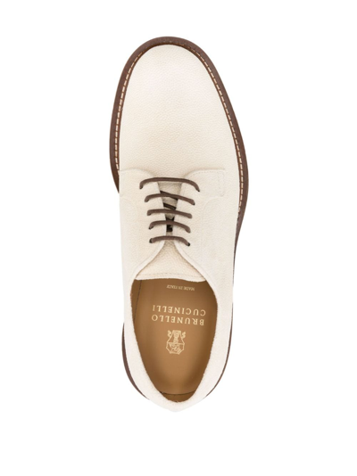 Brunello Cucinelli Mens Leather Lace Ups In White In Neutral