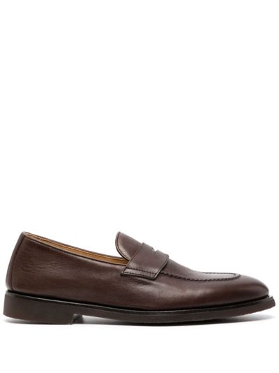 Shop Brunello Cucinelli Polished-finish Calf-leather Loafers In Brown