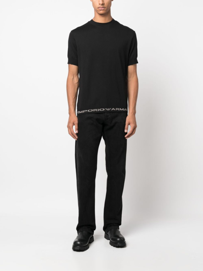 Shop Emporio Armani Logo-trim Cotton T-shirt In Black