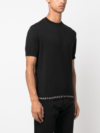 Shop Emporio Armani Logo-trim Cotton T-shirt In Black