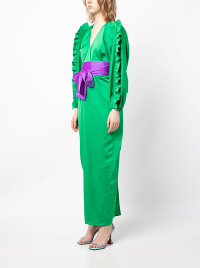 Shop Cynthia Rowley Dolman Ruffle-trim Belted Maxi Dress In Green