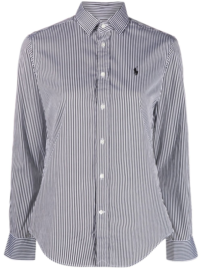 Shop Polo Ralph Lauren Striped Logo-embroidered Shirt In Black