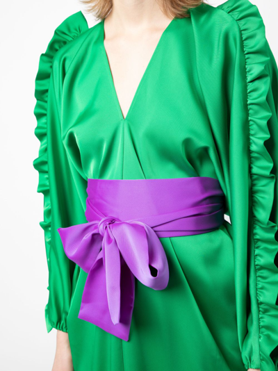 Shop Cynthia Rowley Dolman Ruffle-trim Belted Maxi Dress In Green
