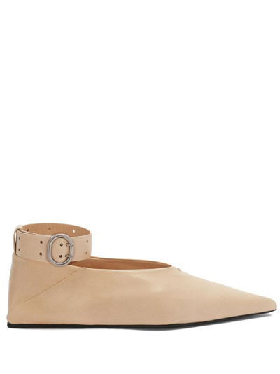 Shop Jil Sander Scarpa Leather Ballerina Shoes In Neutrals