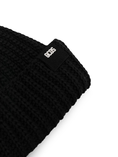 Shop Gcds Logo-patch Ribbed Beanie In Black