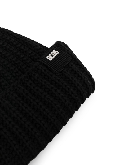 Gcds Logo-patch Ribbed Beanie In Black