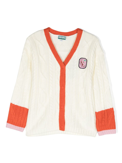 Kenzo Logo-patch Cable-knit Cardigan In White
