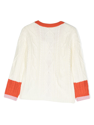 Kenzo Logo-patch Cable-knit Cardigan In White