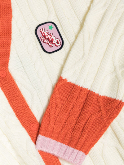Shop Kenzo Logo-patch Cable-knit Cardigan In White