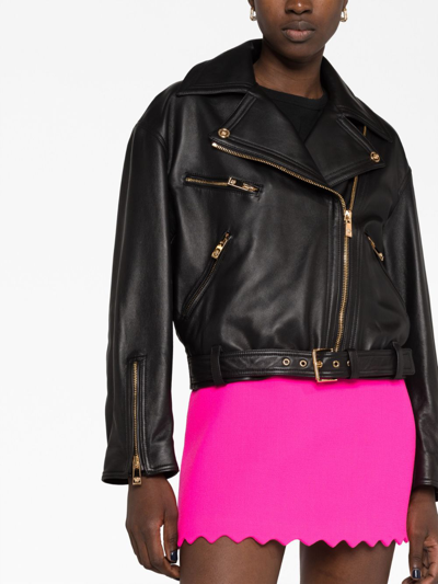 Shop Versace Leather Biker Jacket In Black