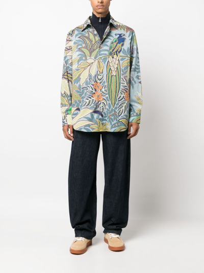 Etro Botanical-print Cotton Shirt In Blue