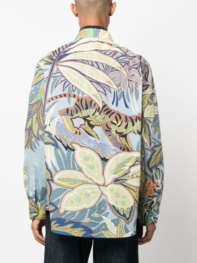 Etro Botanical-print Cotton Shirt In Blue