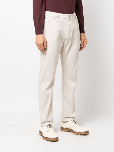 Brunello Cucinelli Straight-leg Stretch-cotton Trousers In Neutrals