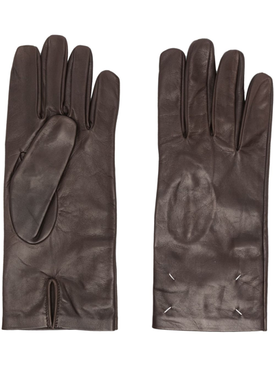 Shop Maison Margiela Four-stitch Leather Gloves In Brown
