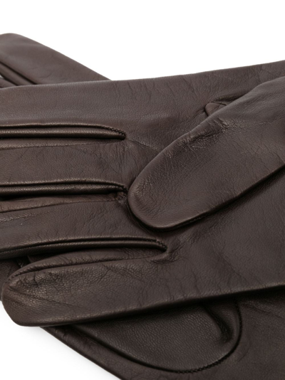 Shop Maison Margiela Four-stitch Leather Gloves In Brown